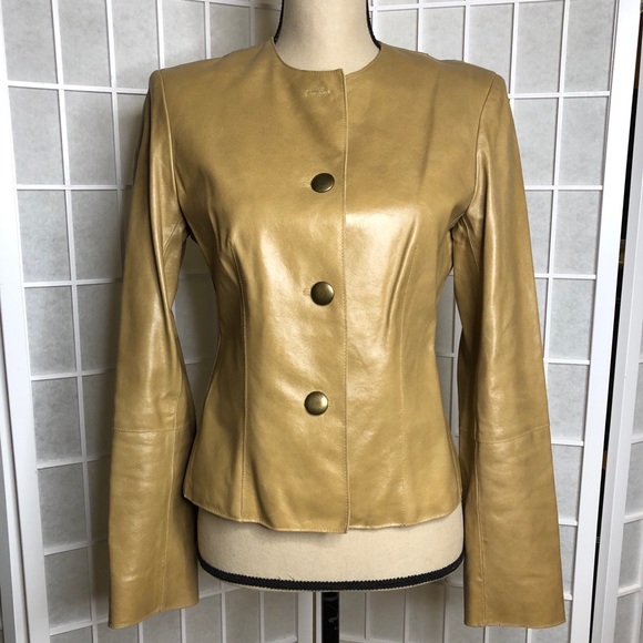 Jones New York Jackets & Blazers - JONES NEW YORK Yellow Leather Button Up Jacket